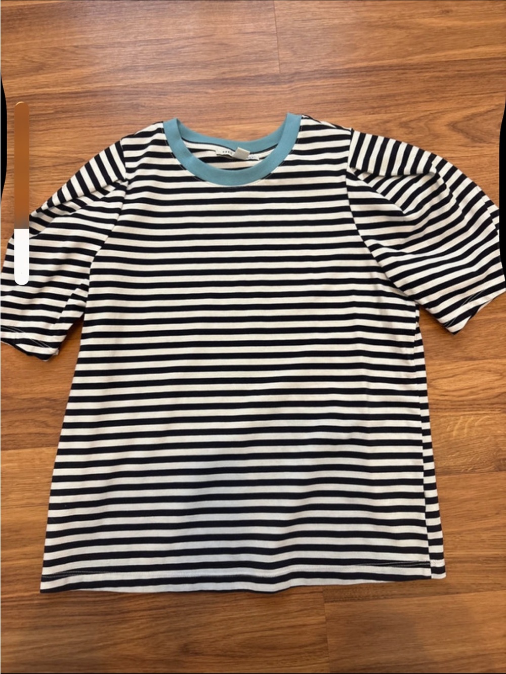 Striped Short-Sleeve adult Tee with Light Blue Neck